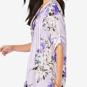 Roamans Purple Floral Rose Big Shirt Tunic Size 24w